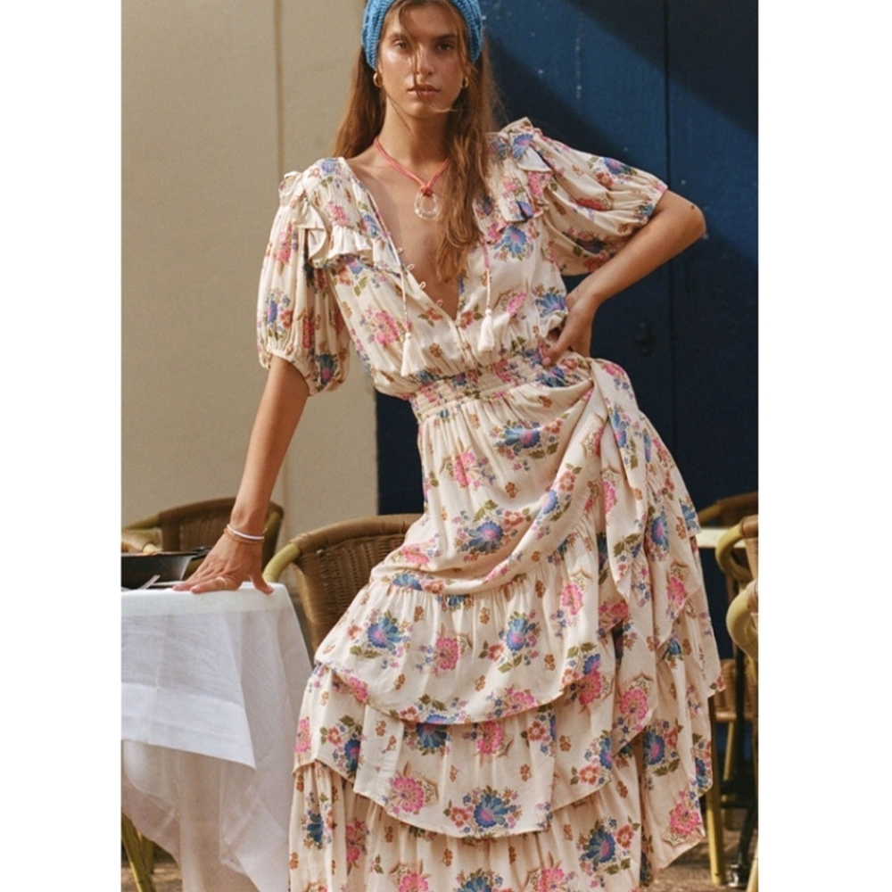 🍒NWT🍒 SPELL RUFFLE GOWN XL - Picture 2 of 10